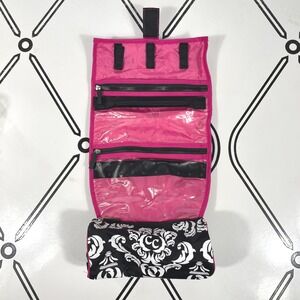 Jewelry Travel Organizer Roll Up‎ Bag On a Roll Damask Pink
